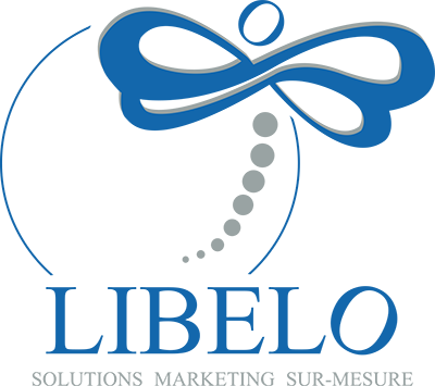 Logo LIBELO coloris bleu et gris version verticale